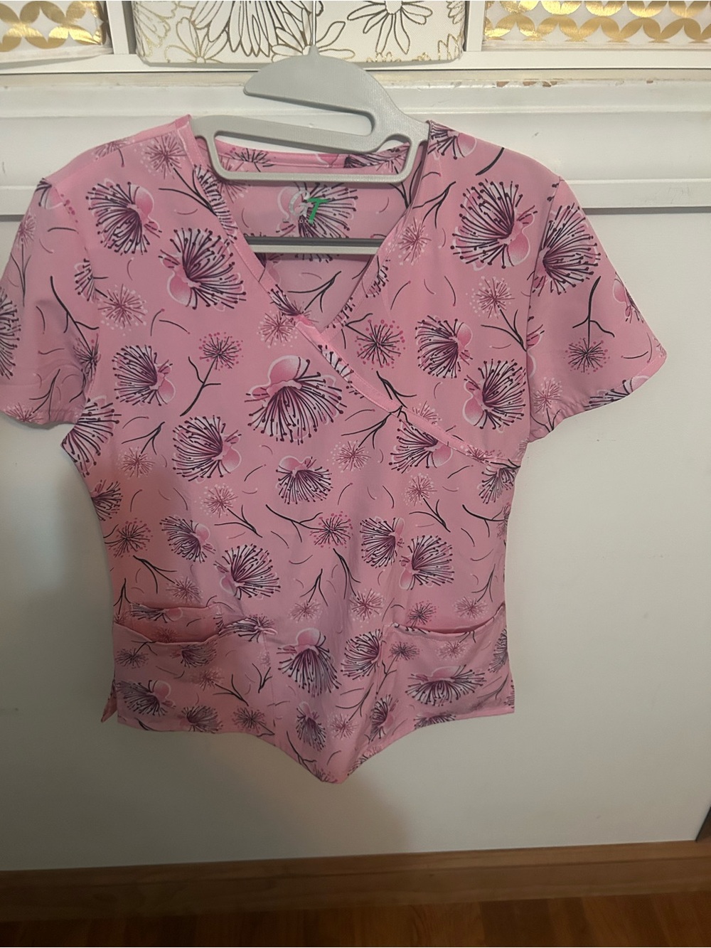 GT Performance Women's Pink Floral V-Neck Scrub Top